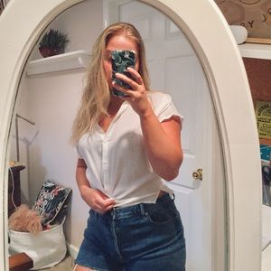 H&M White Button Up Short Sleeve Blouse